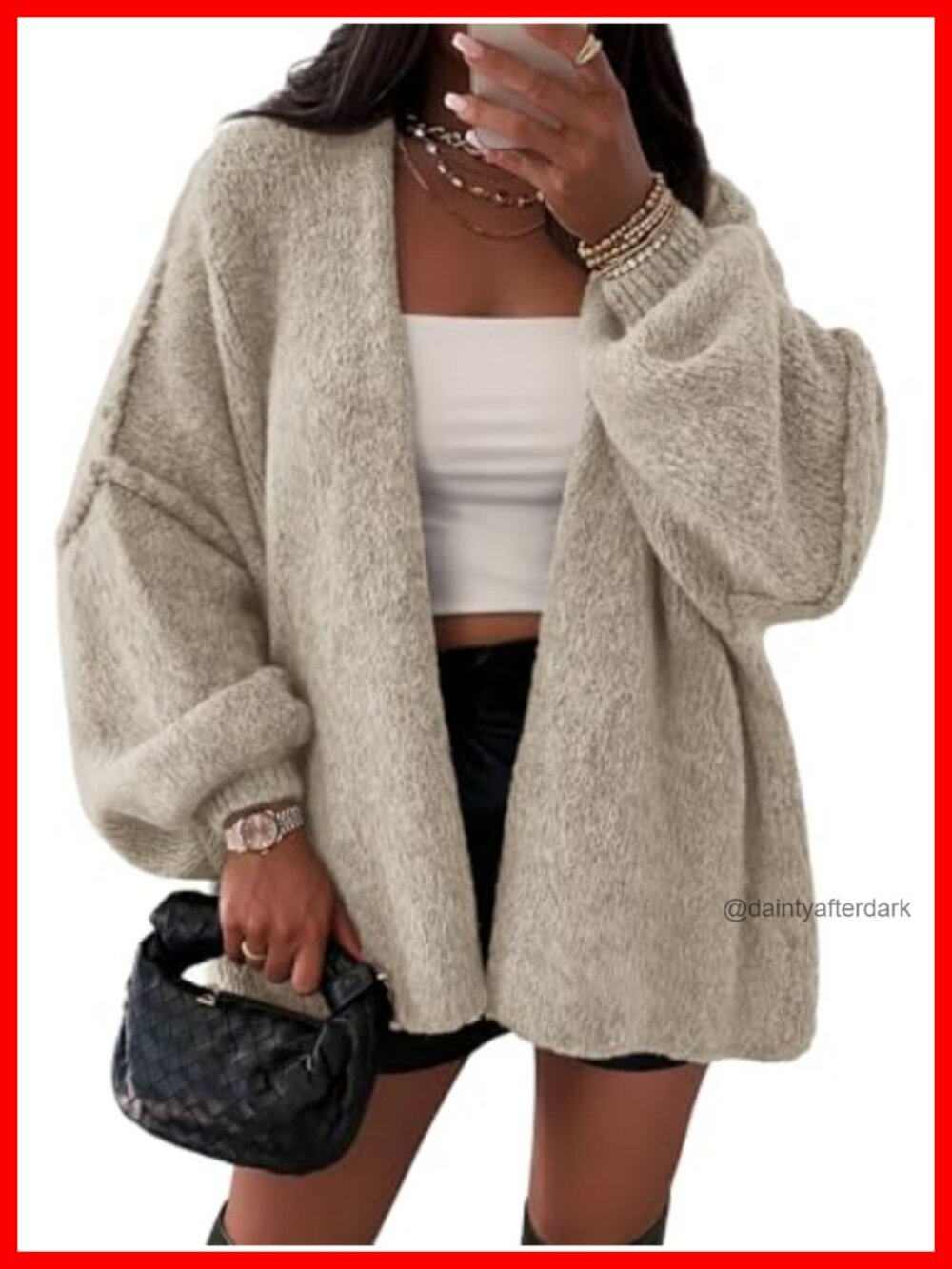 Oversized Cardigan Sweater for Women Open Front Knit V-Neck Pullover